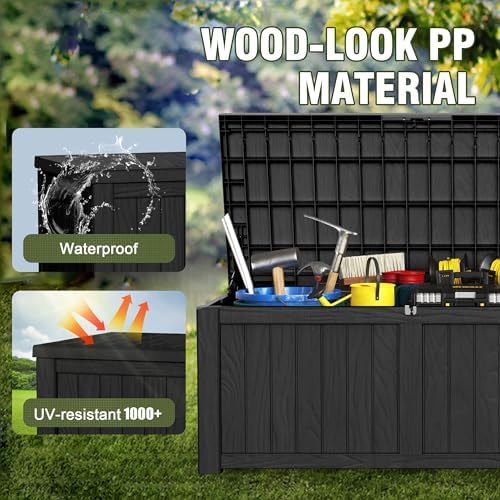 Outdoor Storage Box 150 Gal Waterproof Deck Box Lockable Black - Image 4