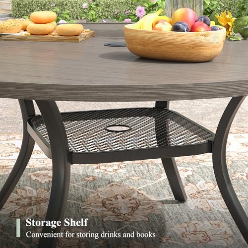 47.2" Patio Dining Table for 6, Round Outdoor Metal Dining Table with Umbrella Hole for Lawn Garden Backyard, Grey - Image 5
