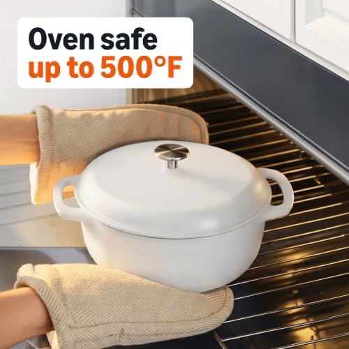 Amazon Basics Enameled Cast Iron Dutch Oven Pot With Lid, 6-Quart, Round, Dual Handles, Heavy-Duty, Oven Safe for Stews, Roasting & Baking, Matte White - Image 4