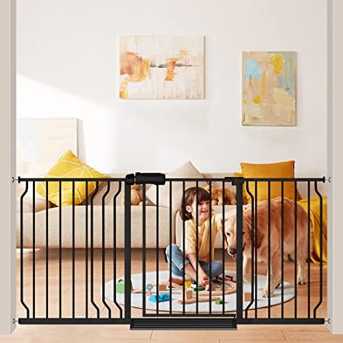 Extra Wide Baby Gate Black 63-71 Inch Wide Pressure Mounted Auto Close Child Safety Gate Long Dog Gate for House Doorways by FlowerFrail