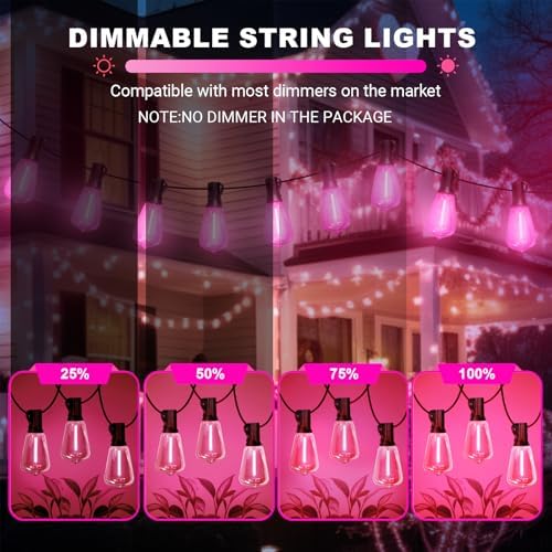 LAMPHOME 4-Pack 26Ft ST38 Outdoor String Lights, Pink LED Shatterproof Patio Lights with 12+1 Edison Bulbs for Valentine's Day, Christmas, Bistro, Wedding & Party Decor - Image 6