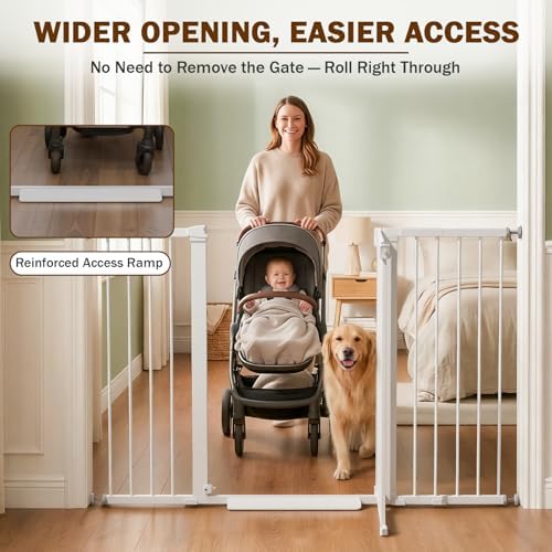 Mumeasy 36" Extra Tall Baby Gate for Doorways, 29.7"-57" Extra Wide Dog Gate for Stairs, Pressure Mounted Auto Close Pet Safety Gate with Easy Walk Thru Door, Large Indoor Child Gate for House, White - Image 3