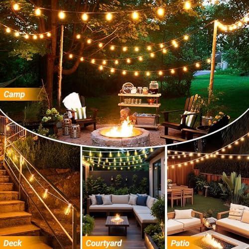 LAMPHOME 4-Pack 26FT Outdoor Patio Lights, 2700K Warm White String Lights 12+1 LED Waterproof Shatterproof Edison Bulbs, Dimmable with Timer for Garden Backyard Yard Hanging Lighting - Image 6