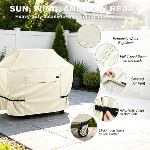 NettyPro Grill Cover for Outdoor Grill 48 Inch Waterproof Heavy Duty, Beige - Image 2