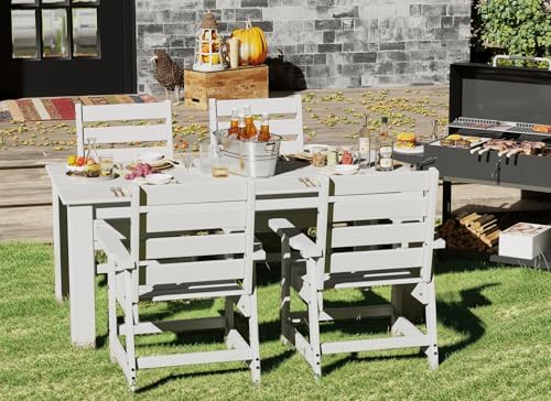 GREENVINES HDPE Outdoor Dining Chairs Set of 2, Curved Seat Chair, White - Image 3