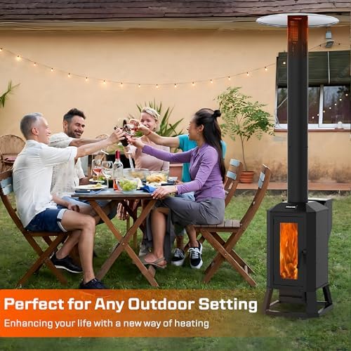 70,000 BTU Wood Pellet Outdoor Patio Heater with Glass Viewing Window - Image 2