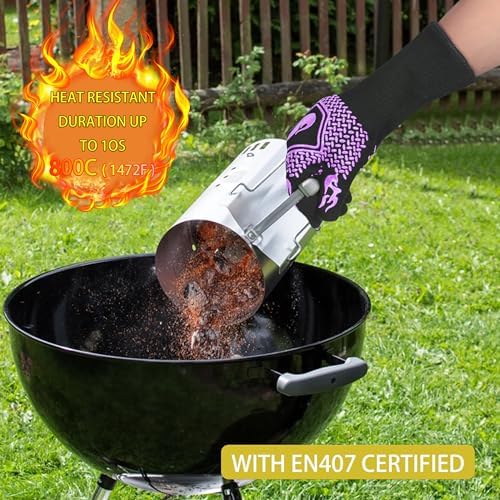 BBQ Gloves 1472F Heat Resistant Non-Slip Silicone (Purple) - Image 4