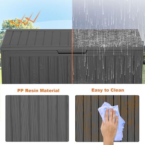 ROJIK Outdoor Storage Housing Deck Box - Waterproof Patio Furniture, Garden Tools, Cushions, Pool Accessories Storage Bench with Lockable Lid and Side Handles (Black 78 Gal) - Image 6