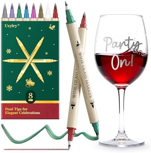 Wine Glass Markers Washable, 8-Pack Dual Tip Erasable Pens | Food Grade Non-Toxic Ink for Glasses, Ceramic | Party Accessories by GlassMarkers