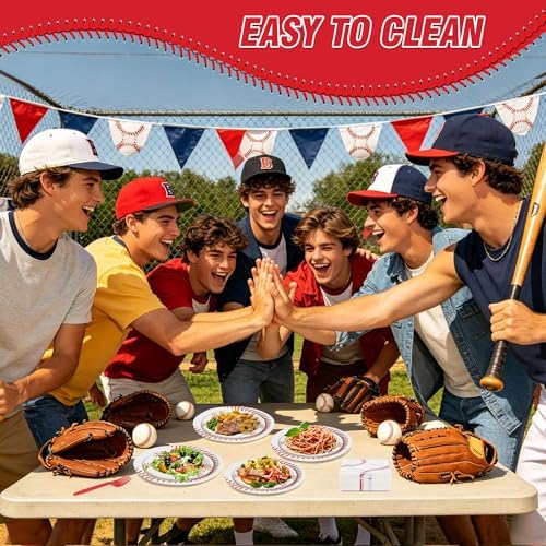 100 Pcs Disposable Baseball Party Tableware Set for 25 Guests - Image 3