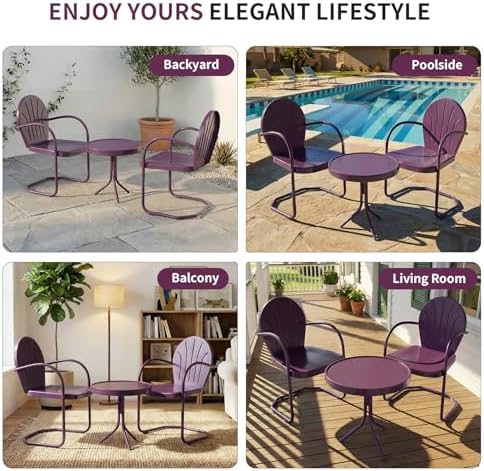 Outdoor 3-Piece Metal Bistro Set,Patio Conversation Set of 2,Purple - Image 3