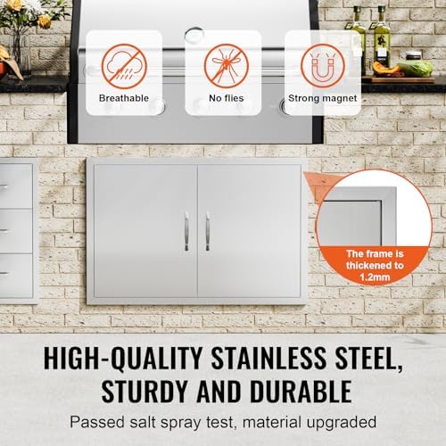 VEVOR BBQ Double Door, 35W x 24H Inch Stainless Steel Flush Mount Vertical Door with Handles, for Grilling Station - Image 3