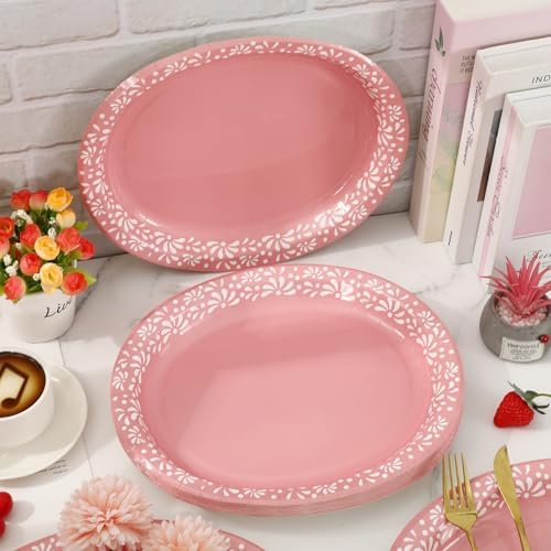 Whaline 50 Pcs Cielito Lindo Paper Plates 12 x 10 Inch Pink Mexico Fiesta Party Oval Disposable Dinner Plates for Mexican Themed Baby Shower Wedding Party Decor Supplies - Image 5