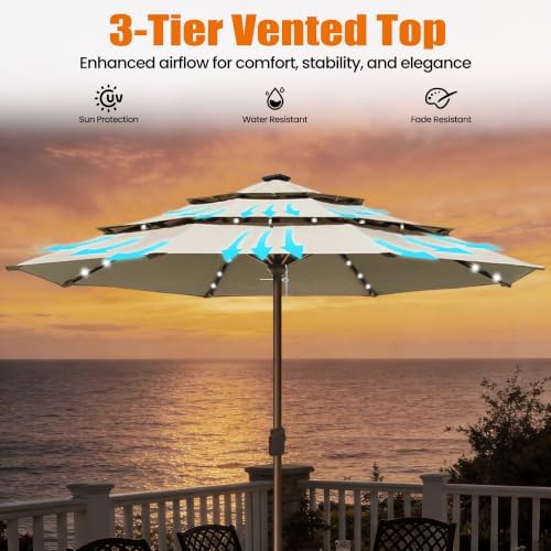 EliteShade USA 10-Year-Non-Fading 10ft 3-Tier Market Patio Umbrella, Commercial Table Umbrella with 80 Solar LED Lights, Crank Open, Windproof & UPF 50+ UV Protection for Garden, Deck, Pool, Backyard, No Tilt, Antique Beige - Image 6