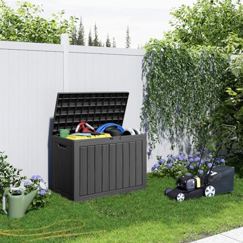 PatioZen 45 Gallon Outdoor Deck Box,Waterproof Resin Outdoor Storage Boxes, Outside Storage Lockable Container for Garden Tools,Indooor Cushions,Accessories (Black) - Image 6