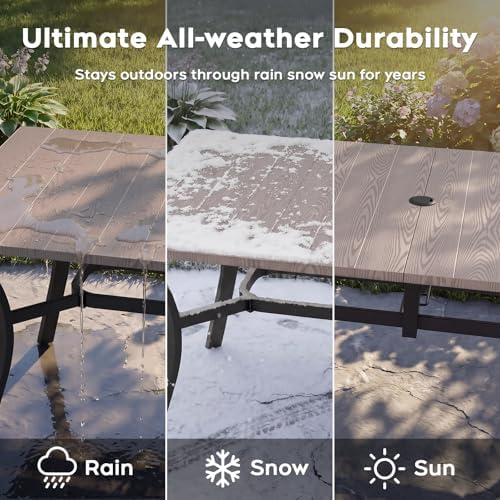 63'' Outdoor Dining Table for 6, Metal Patio Dining Table with Umbrella Hole, Anti-Rust Waterproof Square Table for Porch Deck Poolside Garden Backyard - Image 6