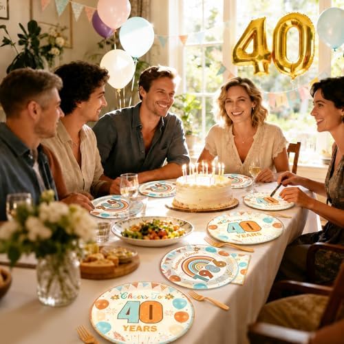 96Pcs Boho 40th Party Paper Plates and Napkins 50th Birthday Party Decorations Blue Back in 1986 Paper Plates Cheers to 40 Years Disposable Tableware for Women Men Birthday Gatherings Decorations - Image 5