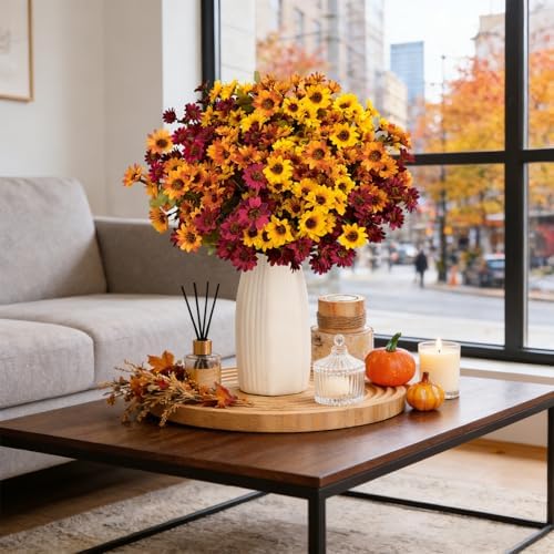 24Pcs Fake Flowers Artificial Mums for Outdoors,UV Resistant Faux Mums for Outdoor Planters Realistic Daisy No Fade Fall Flowers for Front Door Garden Patio Yard Autumn Decor - Image 5