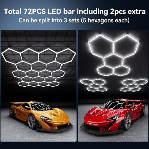 MODERN 18Grids Hexagon Garage Light: 72Pack 574W 70000LM High Brightness Hexagon Garage Lights-Easy Install Honeycomb Ceiling Lights for Warehouse, Gym Basement, Exhibition Hall - Image 2