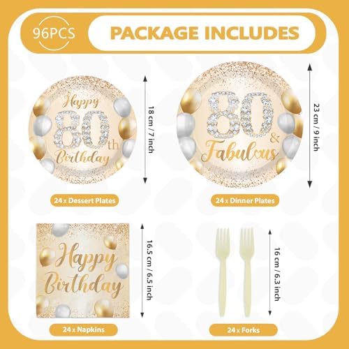 96Pcs White and Gold 80th Birthday Party Decorations,Serves 24 - Image 5