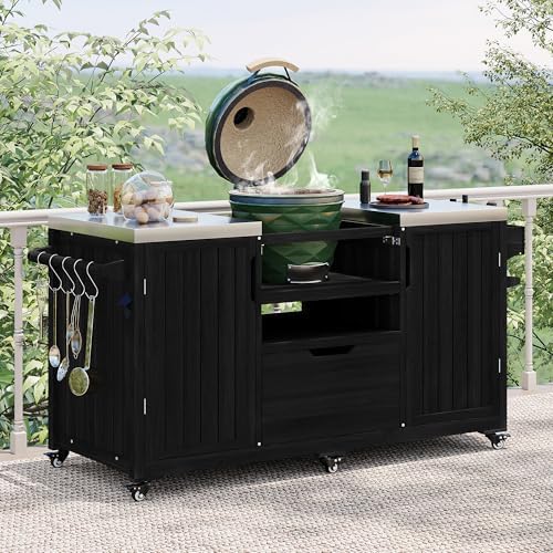 JIJIWANG 66.5" Outdoor Kitchen Island with Drawer and Stainless Top, Black - Image 3