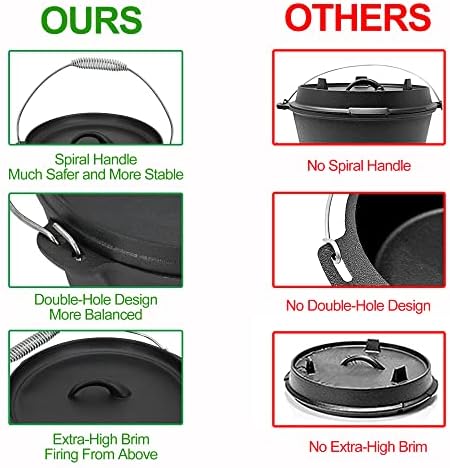 8 Piece Pre-Seasoned Dutch Oven Cooking Set Cast Iron Camping Kitchen Cookware Bakeware Skillets & Square Grill Pan w/Vintage Carrying Wood Box for Ourdoor Home BBQ Baking - Image 6