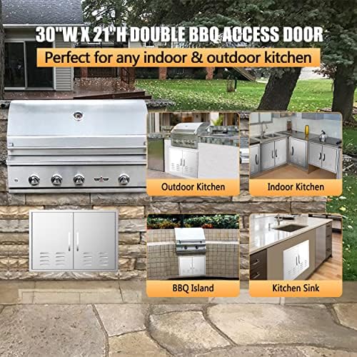 Outdoor Kitchen Double Doors 42''W X 21''H with Vents Stainless Steel BBQ Access Door, Flush Mount for Outdoor Kitchen and BBQ Island - Image 3