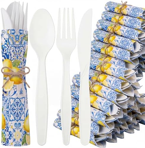 400 Pcs Capri Lemon Party Supplies for 100 Guests Disposable Set by Lanties