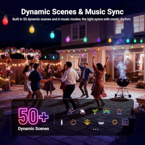 NEEWER 48ft Outdoor String Lights, App Control Smart AI RGBW Hanging, NR01 - Image 3