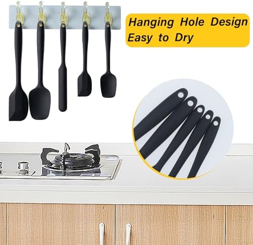 Silicone Spatula Set,5 Piece Food Grade Rubber Spatulas,Black - Image 4