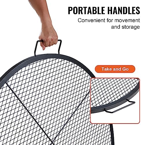 VEVOR X-Marks Fire Pit Grill Grate, Round Cooking Grate, Heavy Duty Steel Campfire BBQ Grill Grid with Handle and Support X Wire, Portable Camping Cookware for Outside Party & Gathering, 36 Inch Black - Image 5