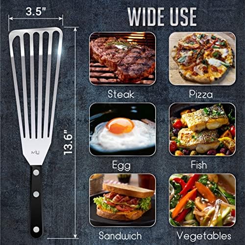 MIU Fish Spatula, Set of 2, Bundle, Size 11 and 13 inch, Stainless Steel, Flexible, Polished Metal, Plastic Handle, Slotted Turner, Corrosion Resistant, Dishwaser Safe - Image 4