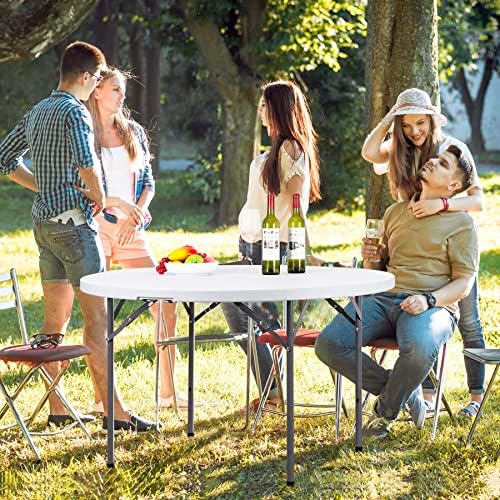 SUPER DEAL 4 Foot Round Folding Card Table, 48" Indoor Outdoor Portable Plastic Kitchen or Camping Picnic Party Wedding Event Table, White - Image 2