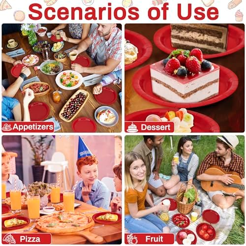 50 Pcs Red Paper Plates Round 7 Inches Heavy-duty Red Cake Dessert Plates - Image 7