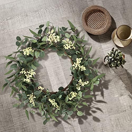 Pinkpum 20'' Eucalyptus Wreath for Front Door Porch Decor, Spring Summer - Image 5