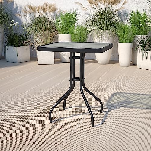 Flash Furniture Barker 23.5" Square Indoor/Outdoor Tempered Glass Patio Side Table, Outdoor Patio Table for Commercial or Residential Use, Clear/Black - Image 2