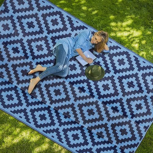 SAND MINE Reversible Mats, Plastic Straw Rug, Modern Area Rug, Large Floor Mat and Rug for Outdoors, RV, Patio, Backyard, Deck, Picnic, Beach, Trailer, Camping, Blue, 5' x 8' - Image 6
