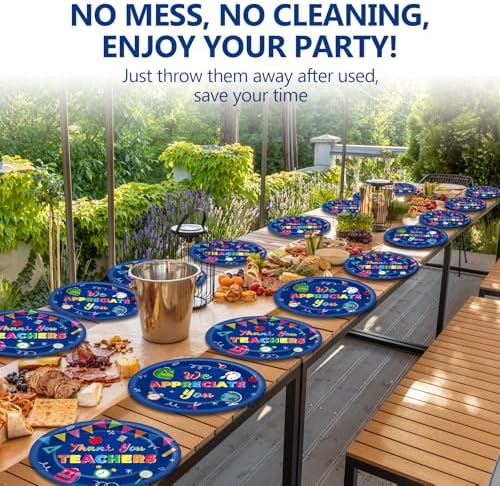 Qyeahkj 50 PCS Thank You Teachers Oval Paper Plates Large 11” Disposable We Appreciation You Party Decorations Graduation Supplies Favor Thank You Plates for Teachers Day Thankful Tableware Set - Image 5
