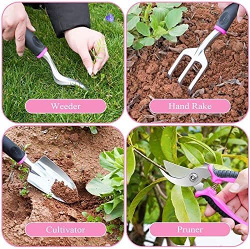 Pink Garden Tool Set Gardening Items for Women - 24PCS Heavy Duty Garden Tools with Detachable Storage Bag, Succulent Tool Set, Weeder - Image 5