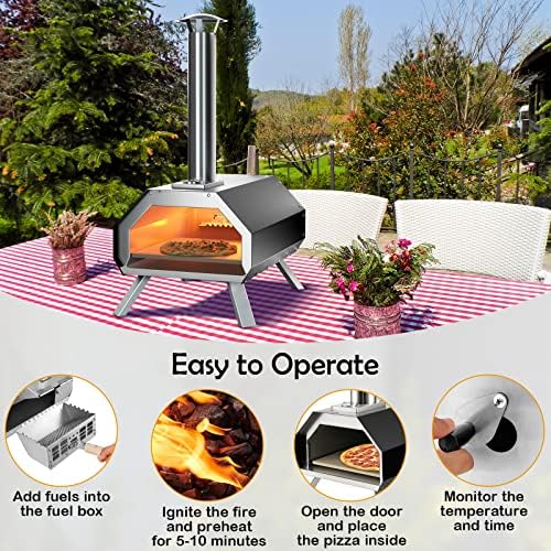 COSTWAY Outdoor Pizza Oven, with 12” Pizza Stone, Wood Fired Pizza Maker - Image 5
