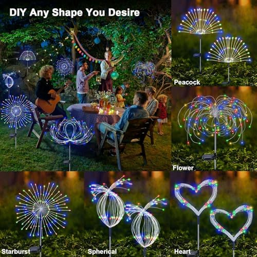 Solar Garden Lights Outdoor, 4 Pack 120 LED Twinkling Firework Lights Decorative with 2 Modes, Outdoor Waterproof Solar Starburst Light for Outside Yard Pathway Garden Decor, Multicolor - Image 4