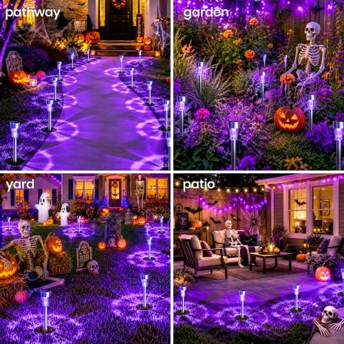 GIGALUMI 16 Pack Purple Solar Halloween Lights,Outdoor Halloween Decoration - Image 3