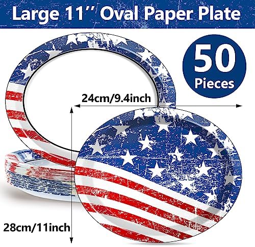 50 PCS Patriotic Oval Paper Plates Large 11’’ Disposable American Flag Party Decorations 4th of July Independence Day Supplies Favor for Memorial Day Picnic All Occasion Dinner Party Tableware Set - Image 2