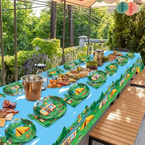 OBUSATT Camping Party Decoration Happy Camper Party Plates Napkins Tablecloth Camping Adventure Party Supplies Camping Birthday Disposable Tableware Set for Camping Themed Events Supplies Serve 25 - Image 5
