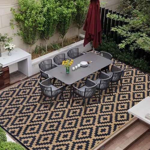 SAND MINE Reversible Mats, Plastic Straw Rug, Modern Area Rug, Large Floor Mat and Rug for Outdoors, RV, Patio, Backyard, Deck, Picnic, Beach, Trailer, Camping, Black & Brown, 8' x 10' by SANDMIND