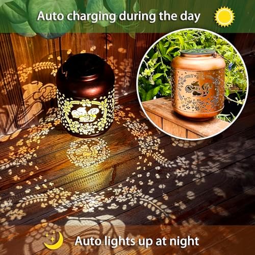 Squirrel Solar Lanterns Outdoor Waterproof Hanging Solar Lights Squirrel Gifts for Women Men Metal Decorative LED Lanterns for Yard,Patio,Lawn,Tabletop,Pathway,Landscape,Garden Decor - Image 4