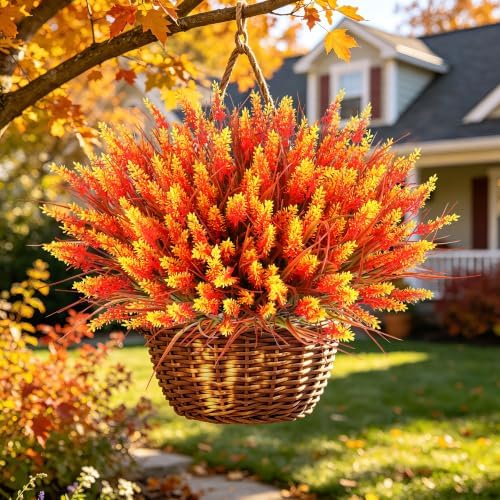 12 Bundles Fall Faux Outdoor Plants, UV Resistant Artificial Fake Lavender with Monkey Grass, Realistic Faux Lavender Greenery Shrubs for Patio Porch Yard Garden Pathway Window Box Fall Home Decor - Image 4