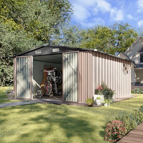 Aoxun 10 x 12FT Outdoor Storage Shed with Double Hinged Large Door, Brown - Image 6