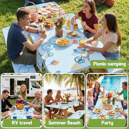 Picnic Table Cover with Bench Covers Waterproof Campsite Tablecloth Patio Backyard Camp Camping Kitchen Essentials Accessories Supplies Rv Cabin Gear Acampar Must Haves Table Cloth Camper Women Gifts - Image 6