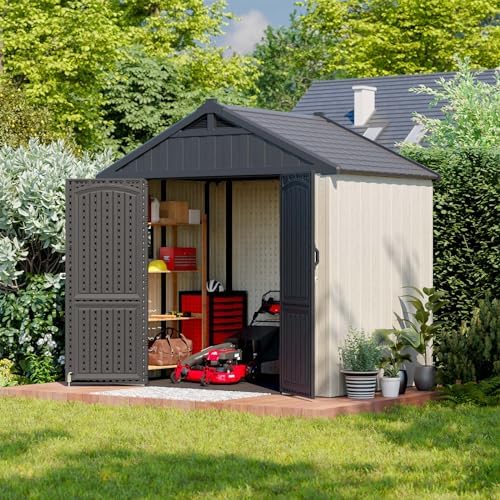 Patiowell 8x6 FT Resin Outdoor Storage Shed with Floor, Beige - Image 2